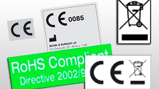 etichette di marcatura CE - RAEE - ROHS